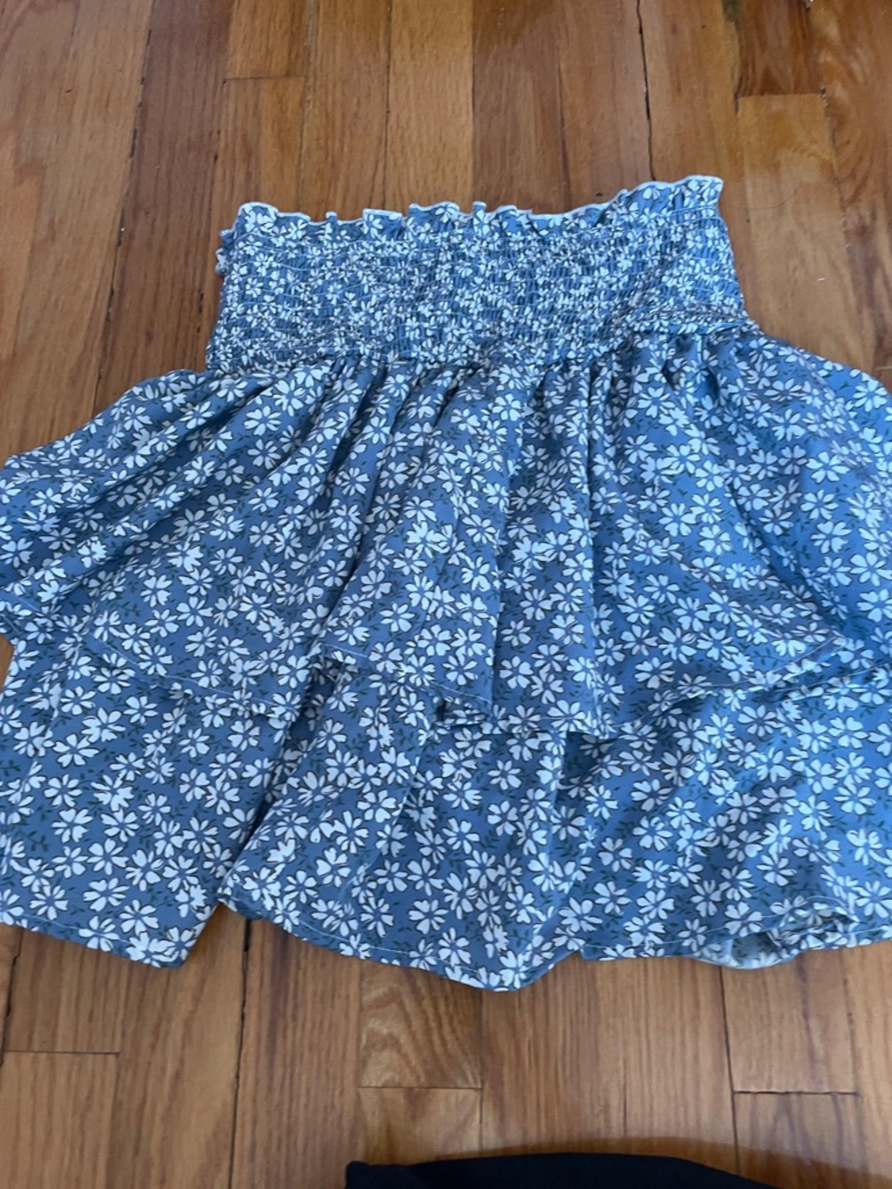 Girls Blue Floral Smocked Tiered Skirt